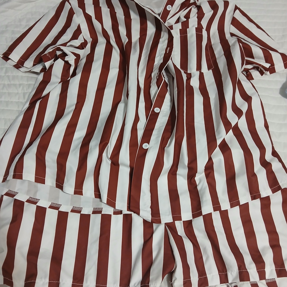 Striped Red and White Women's Shorts Set